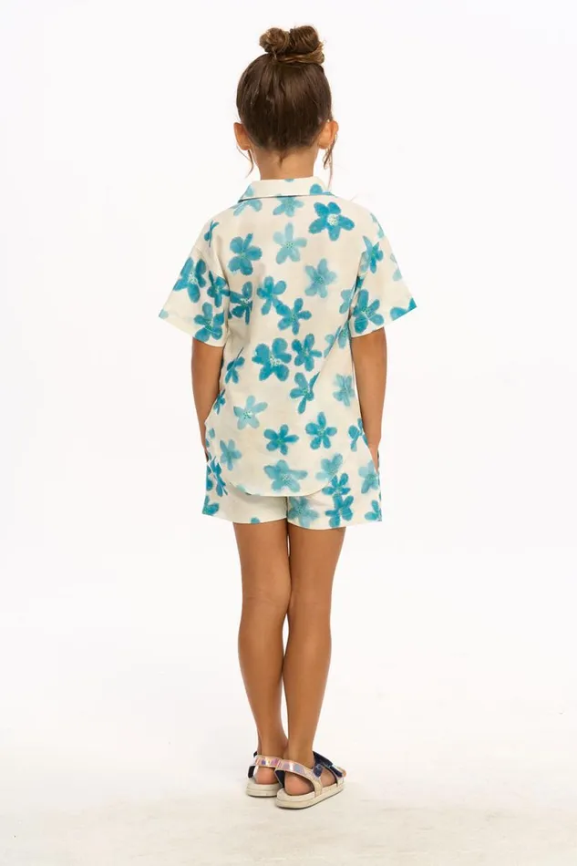 Kids Chaser Brand Girls Blue Watercolor Floral Shirt