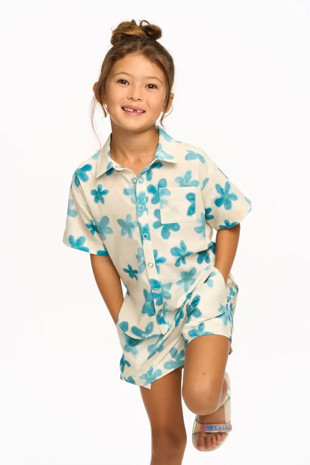 Kids Chaser Brand Girls Blue Watercolor Floral Shirt