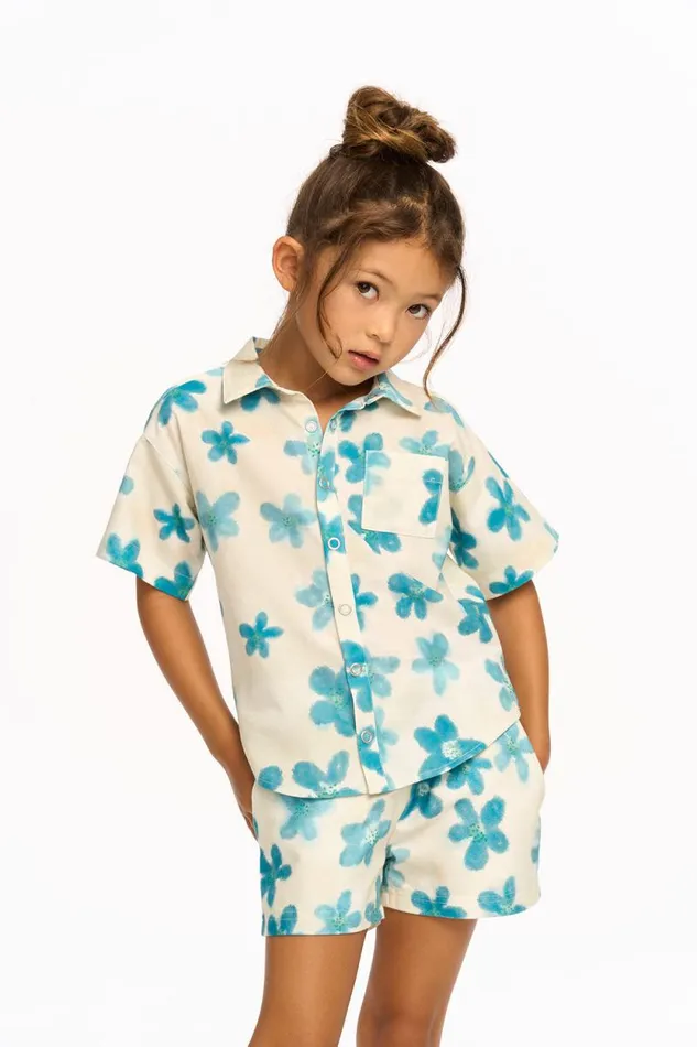 Kids Chaser Brand Girls Blue Watercolor Floral Shirt