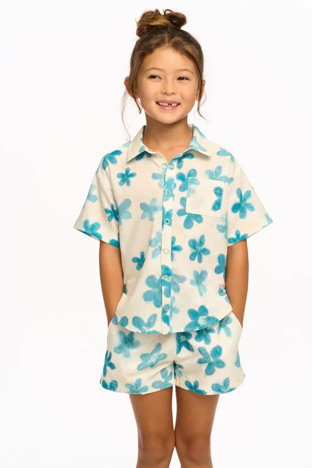 Kids Chaser Brand Girls Blue Watercolor Floral Shirt
