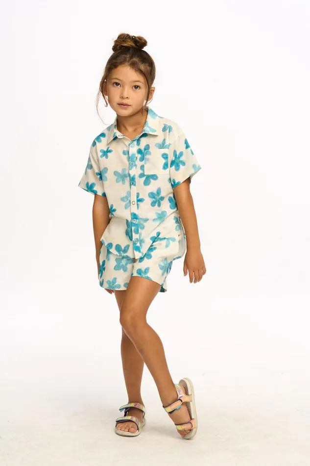 Kids Chaser Brand Girls Blue Watercolor Floral Shirt