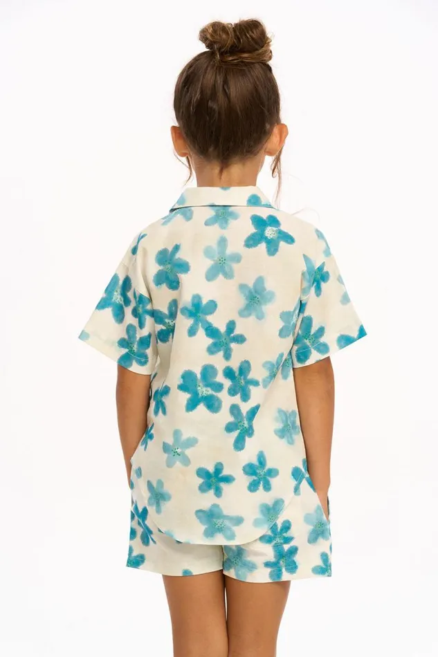 Kids Chaser Brand Girls Blue Watercolor Floral Shirt