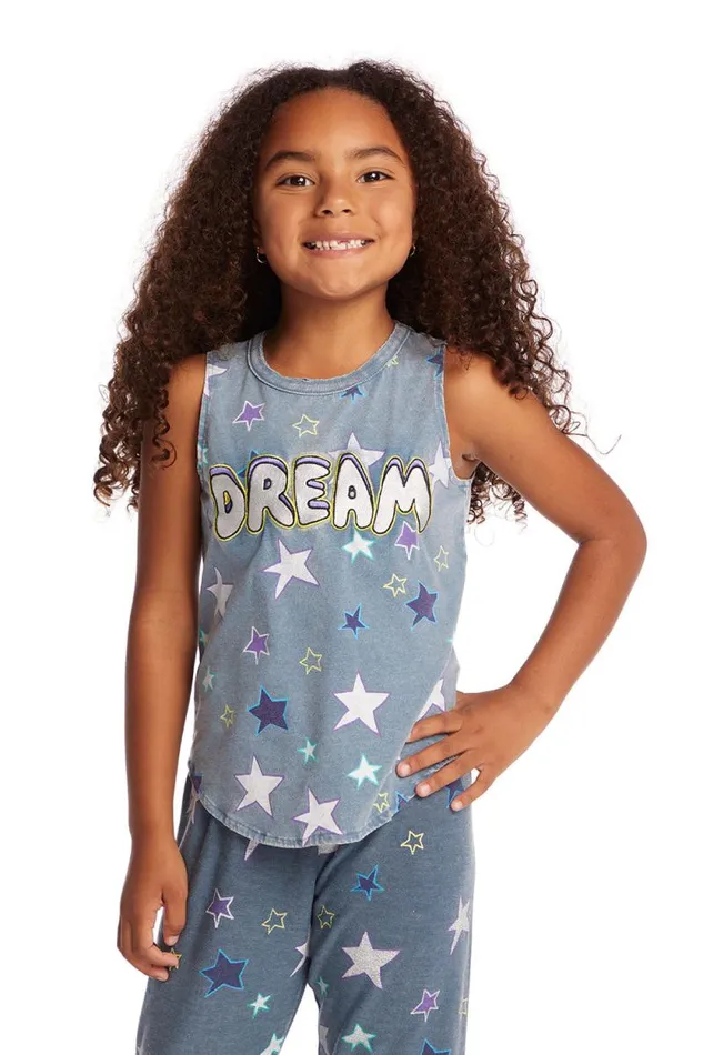 Kids Chaser Brand Girls Dream Emb Star Girls Vintage Jersey Shirttail Muscle