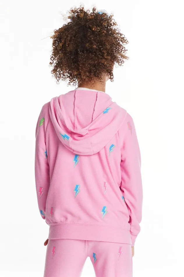 Kids Chaser Brand Girls Glitter Bolts Girls Zipup Hoodie