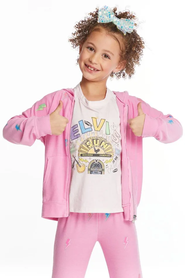 Kids Chaser Brand Girls Glitter Bolts Girls Zipup Hoodie