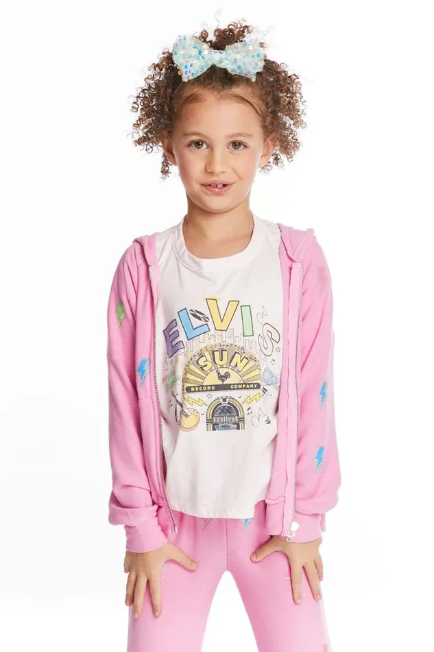 Kids Chaser Brand Girls Glitter Bolts Girls Zipup Hoodie