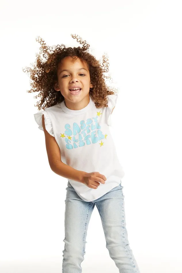 Kids Chaser Brand Girls Little Sister Flutter Sleeve Tee