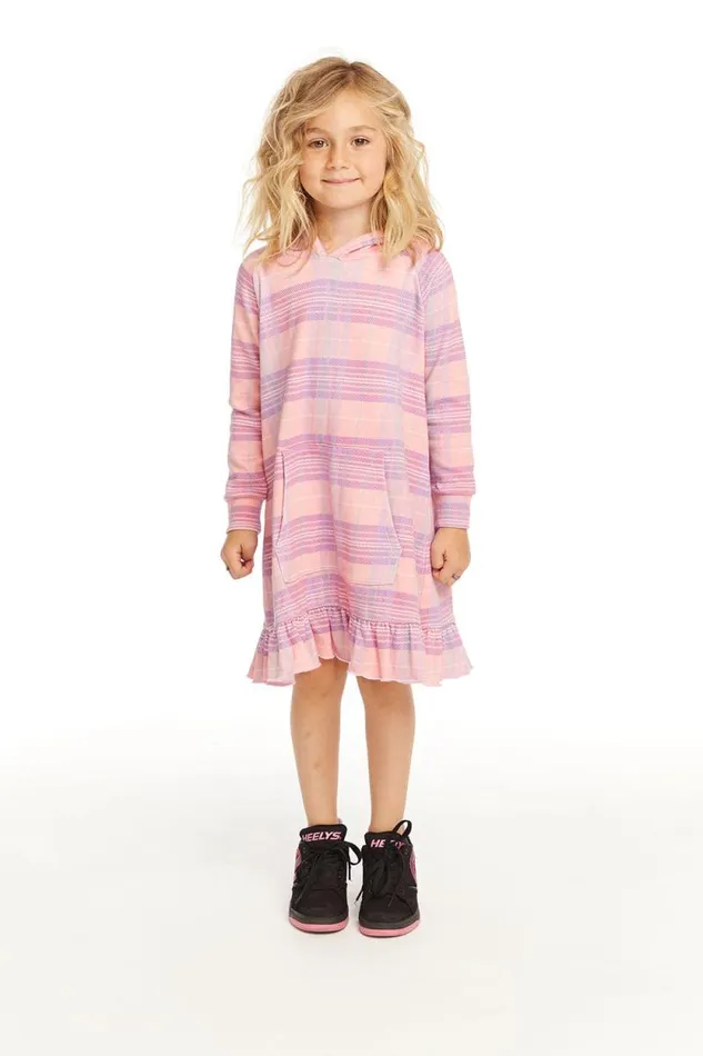 Kids Chaser Brand Girls Long Sleeve Cotton Candy Plaid Dress