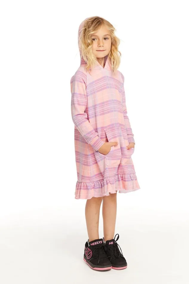 Kids Chaser Brand Girls Long Sleeve Cotton Candy Plaid Dress