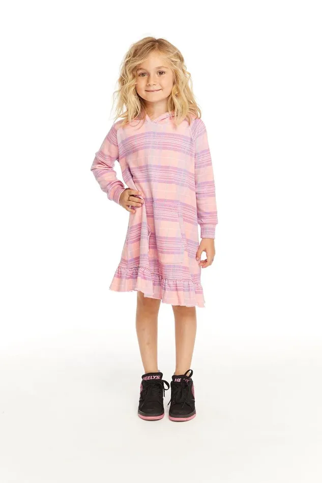Kids Chaser Brand Girls Long Sleeve Cotton Candy Plaid Dress