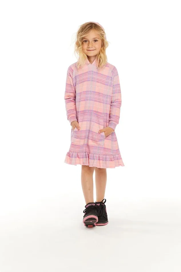 Kids Chaser Brand Girls Long Sleeve Cotton Candy Plaid Dress