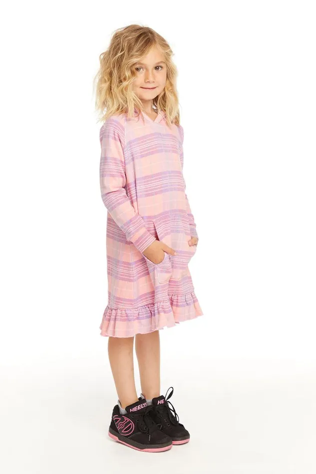 Kids Chaser Brand Girls Long Sleeve Cotton Candy Plaid Dress