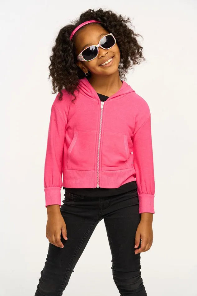 Kids Chaser Brand Girls Puffy Flamingo Pink Cozy Knit Zip Up Hoodie