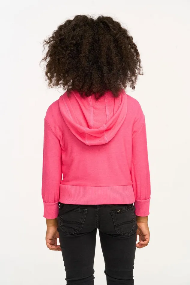 Kids Chaser Brand Girls Puffy Flamingo Pink Cozy Knit Zip Up Hoodie