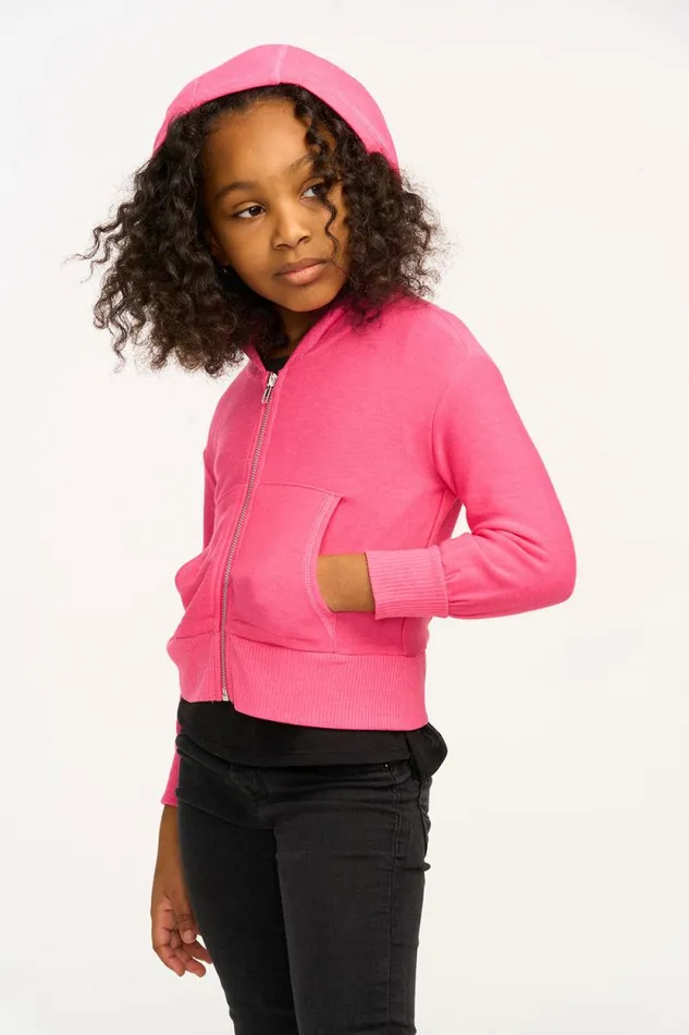 Kids Chaser Brand Girls Puffy Flamingo Pink Cozy Knit Zip Up Hoodie