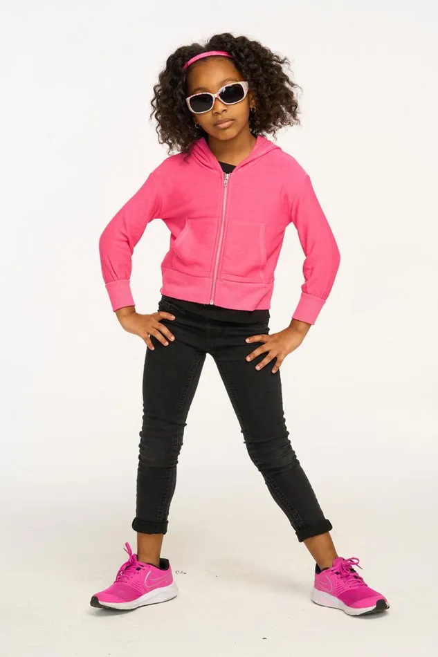 Kids Chaser Brand Girls Puffy Flamingo Pink Cozy Knit Zip Up Hoodie