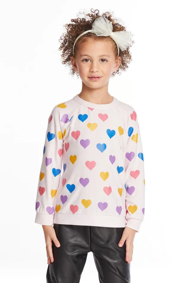 Kids Chaser Brand Girls Shiny Hearts Girls Love Knit Raglan Pullover