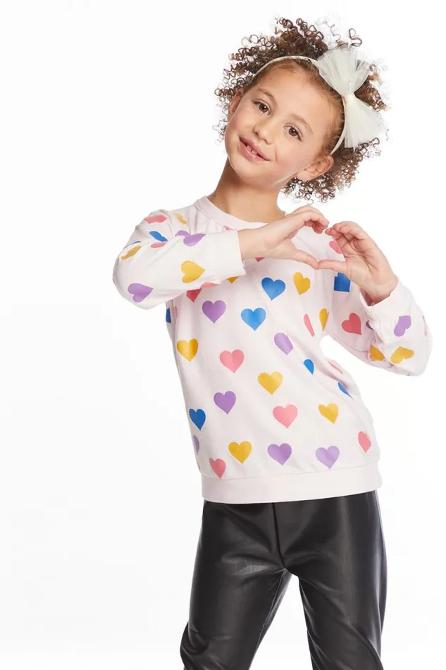Kids Chaser Brand Girls Shiny Hearts Girls Love Knit Raglan Pullover