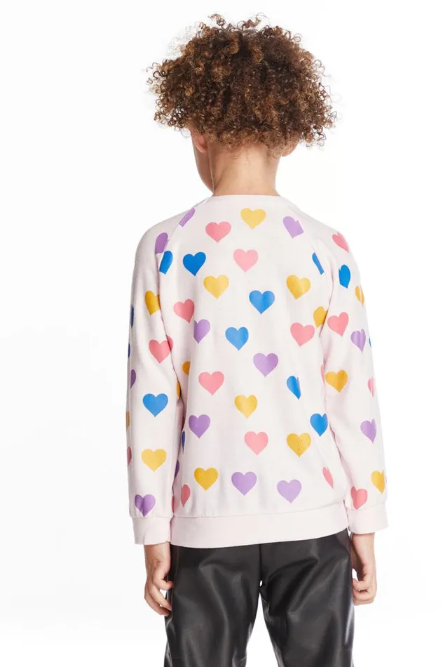 Kids Chaser Brand Girls Shiny Hearts Girls Love Knit Raglan Pullover