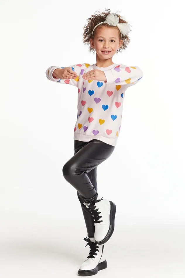 Kids Chaser Brand Girls Shiny Hearts Girls Love Knit Raglan Pullover
