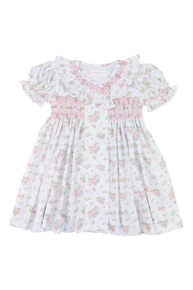Kids LoveShackFancy Baby Cecil and Lou Girls and Toddler Pink Smocked Floral Bouquet Dress Pink