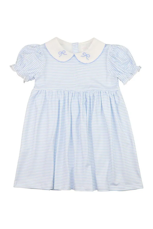 Kids LoveShackFancy Girls Cecil and Lou Girls Blue Striped Knit Embroidered Bow Dress Blue Kids LoveShackFancy Girls Cecil and Lou Girls Blue Striped Knit Embroidered Bow Dress Blue