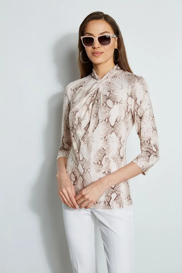 Knits and Sweaters Women Elie Tahari 34 Sleeve Python Print Twist Knit PRINT