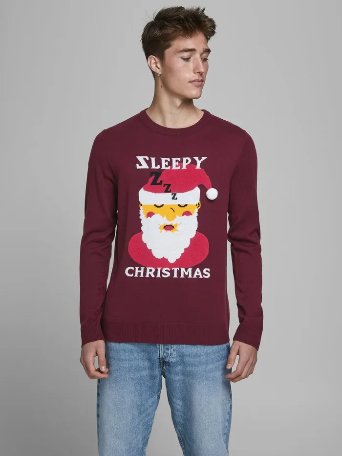 Knitwear JACK and JONES Mens CHRISTMAS JACQUARD KNITTED PULLOVER Red Fig Casaul Knitwear JACK and JONES Mens CHRISTMAS JACQUARD KNITTED PULLOVER Red Fig Casaul