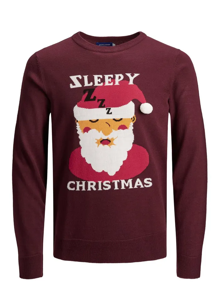 Knitwear JACK and JONES Mens CHRISTMAS JACQUARD KNITTED PULLOVER Red Fig Casaul