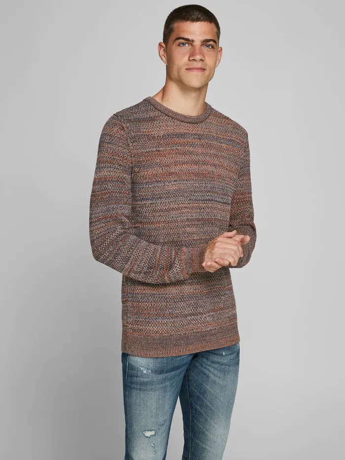 Knitwear JACK and JONES Mens COTTON KNITTED PULLOVER Brown Leather Brown Casaul Knitwear JACK and JONES Mens COTTON KNITTED PULLOVER Brown Leather Brown Casaul
