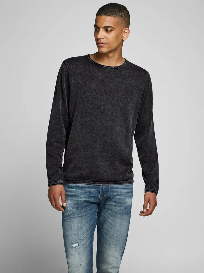 Knitwear JACK and JONES Mens CREW NECK KNITTED PULLOVER Black Caviar On Sale