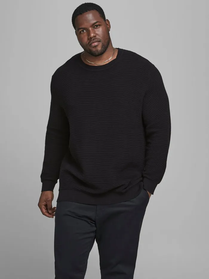 Knitwear JACK and JONES Mens ORGANIC COTTON PLUS SIZE PULLOVER Black Black Casaul Knitwear JACK and JONES Mens ORGANIC COTTON PLUS SIZE PULLOVER Black Black Casaul