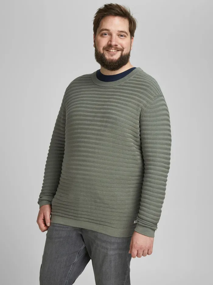 Knitwear JACK and JONES Mens ORGANIC COTTON PLUS SIZE PULLOVER Green Dusty Olive Online Knitwear JACK and JONES Mens ORGANIC COTTON PLUS SIZE PULLOVER Green Dusty Olive Online