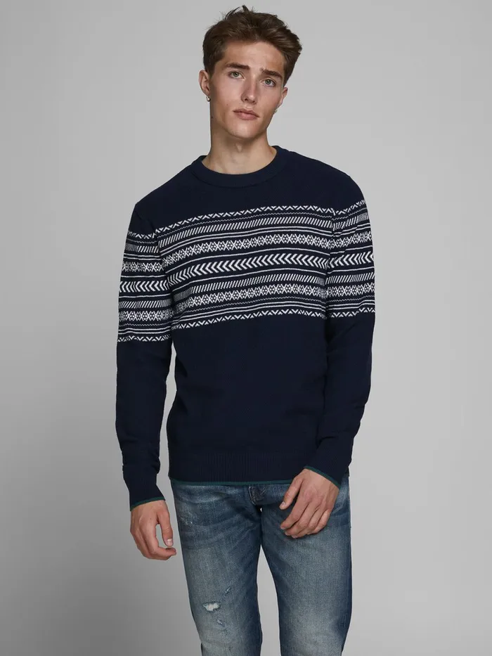 Knitwear JACK and JONES Mens PATTERN KNITTED PULLOVER Blue Sky Captain Near Me
