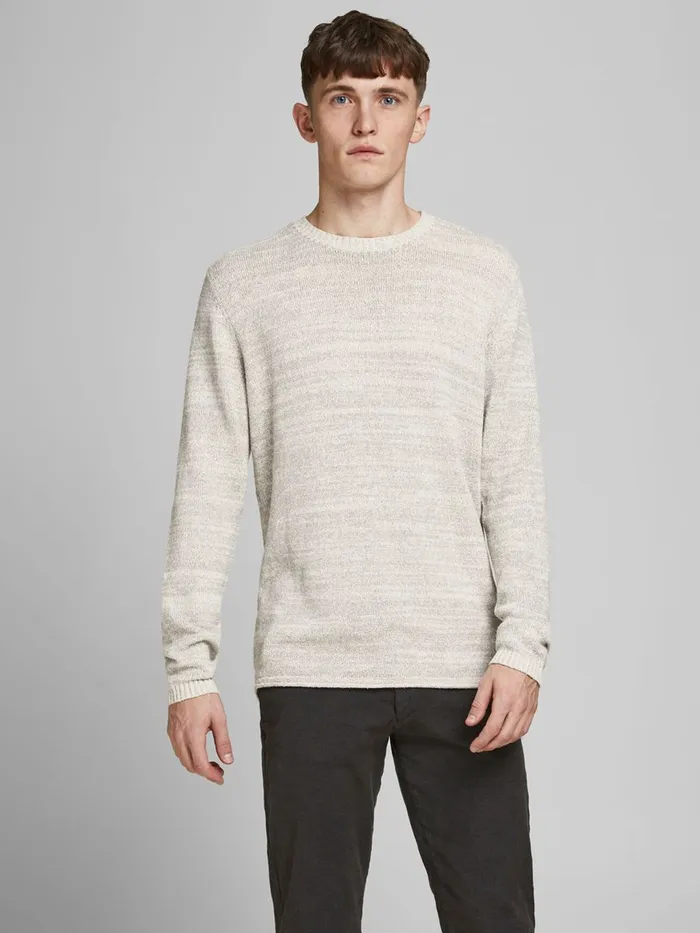 Knitwear JACK and JONES Mens ROLL EDGE CREW NECK KNITTED PULLOVER White Egret Gift for Friend Knitwear JACK and JONES Mens ROLL EDGE CREW NECK KNITTED PULLOVER White Egret Gift for Friend