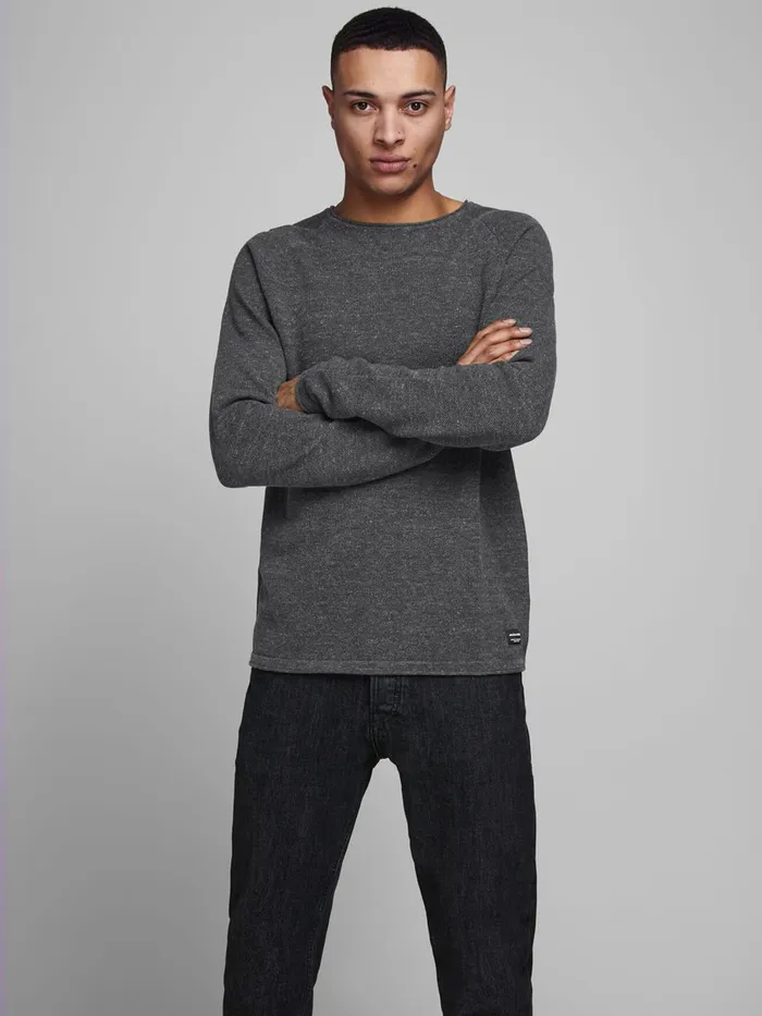 Knitwear JACK and JONES Mens TEXTURED KNITTED PULLOVER Grey Dark Grey Melange Gift for Friend Knitwear JACK and JONES Mens TEXTURED KNITTED PULLOVER Grey Dark Grey Melange Gift for Friend