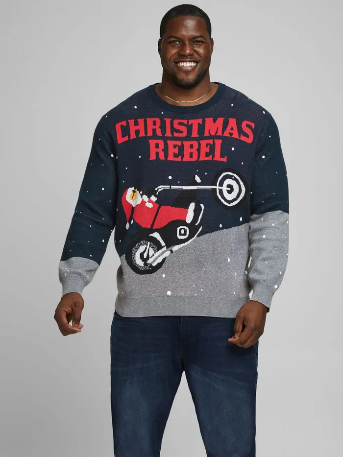 Knitwear JACK and JONES Mens XMAS PLUS SIZE PULLOVER Blue Black Popular