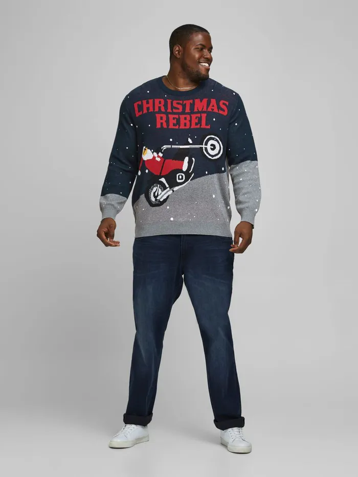 Knitwear JACK and JONES Mens XMAS PLUS SIZE PULLOVER Blue Black Popular