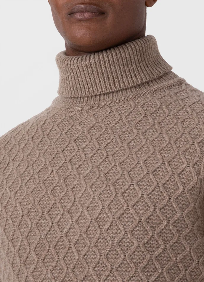 Knitwear ussunspel Men Sunspel x WM Brown Aran Roll Neck Natural Brown Knitwear ussunspel Men Sunspel x WM Brown Aran Roll Neck Natural Brown