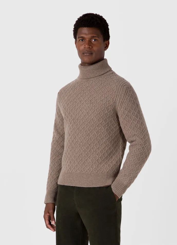 Knitwear ussunspel Men Sunspel x WM Brown Aran Roll Neck Natural Brown Knitwear ussunspel Men Sunspel x WM Brown Aran Roll Neck Natural Brown