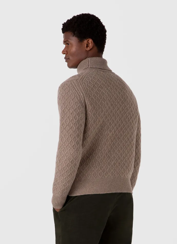 Knitwear ussunspel Men Sunspel x WM Brown Aran Roll Neck Natural Brown Knitwear ussunspel Men Sunspel x WM Brown Aran Roll Neck Natural Brown