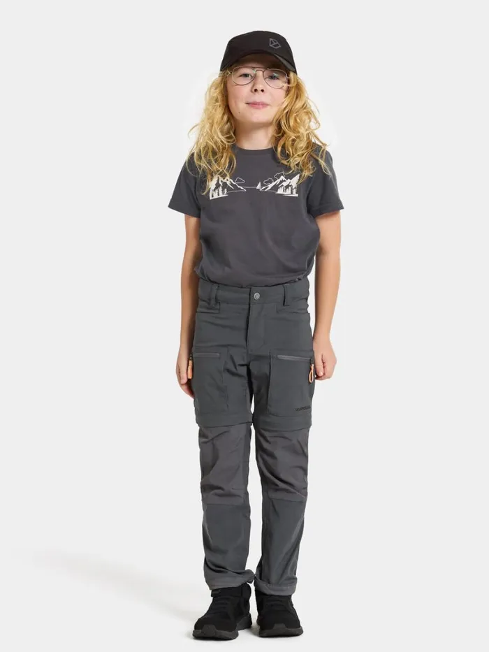 Kotten Kids039 ZippOff Pants Coal Black Kids Didriksons Waterproof Trousers