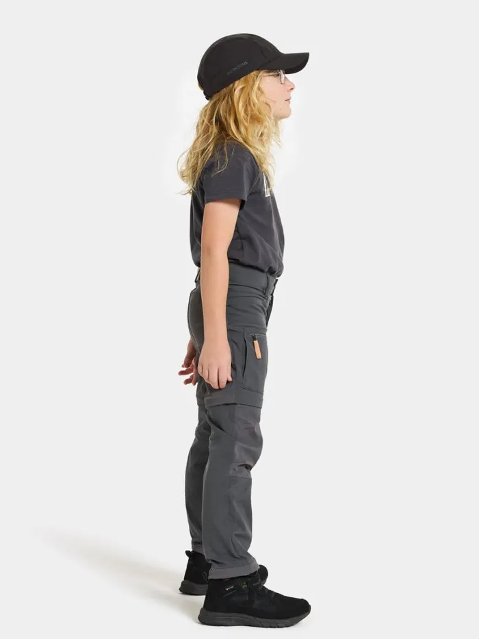 Kotten Kids039 ZippOff Pants Coal Black Kids Didriksons Waterproof Trousers
