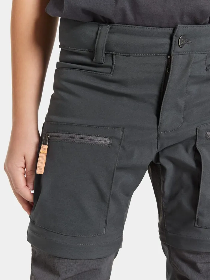 Kotten Kids039 ZippOff Pants Coal Black Kids Didriksons Waterproof Trousers