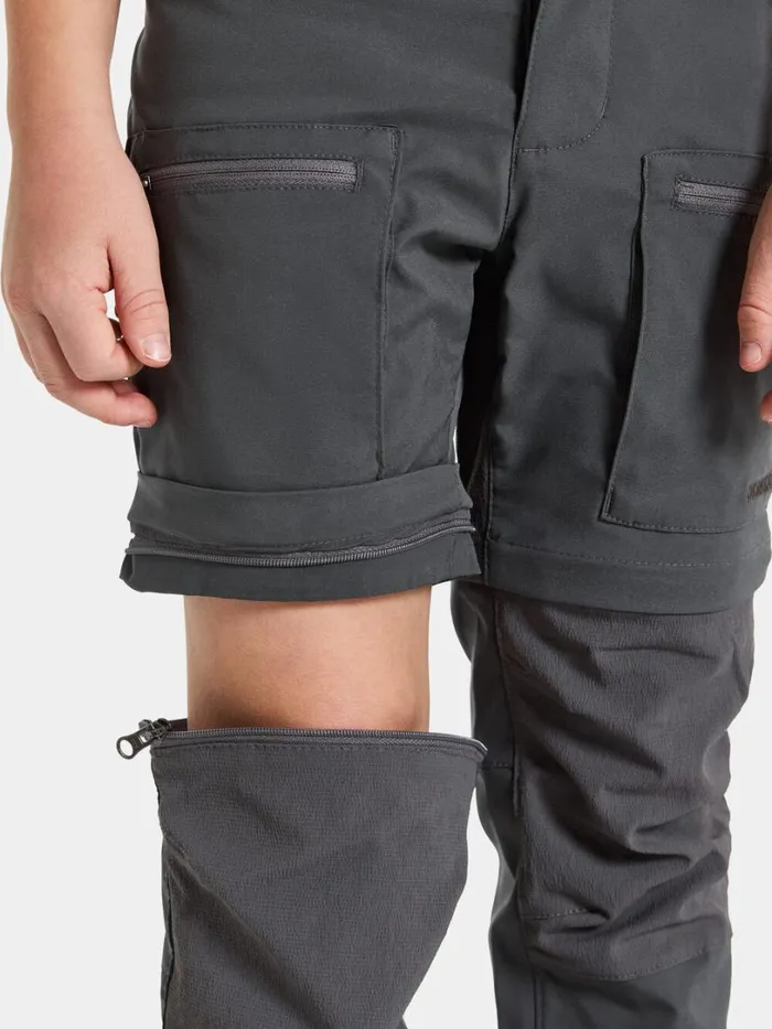 Kotten Kids039 ZippOff Pants Coal Black Kids Didriksons Waterproof Trousers