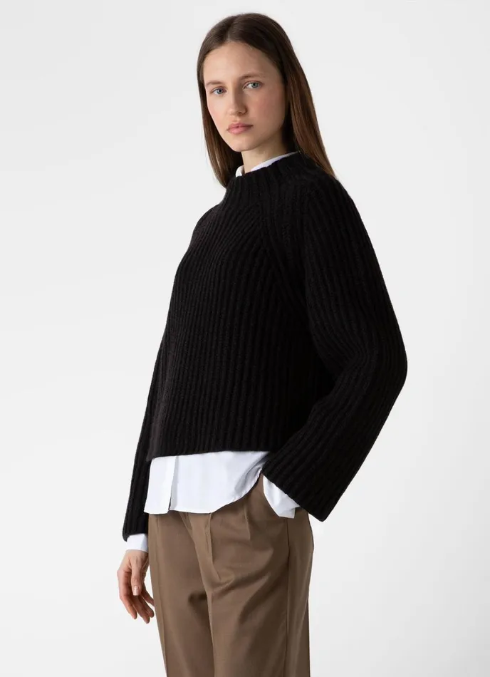 Lambswool Chunky Funnel Neck Jumper Coffee Twist Women SUNSPEL Knitwear