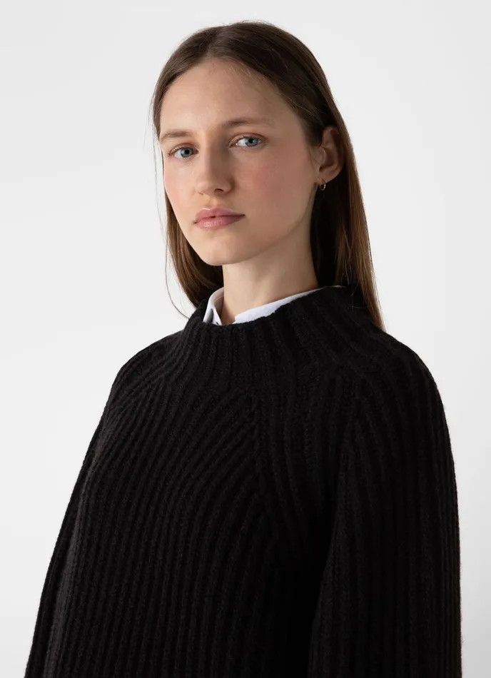 Lambswool Chunky Funnel Neck Jumper Coffee Twist Women SUNSPEL Knitwear