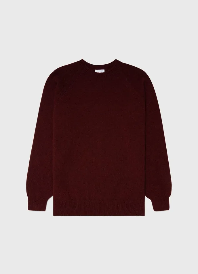 Lambswool Crew Neck Jumper Maroon Men SUNSPEL Knitwear