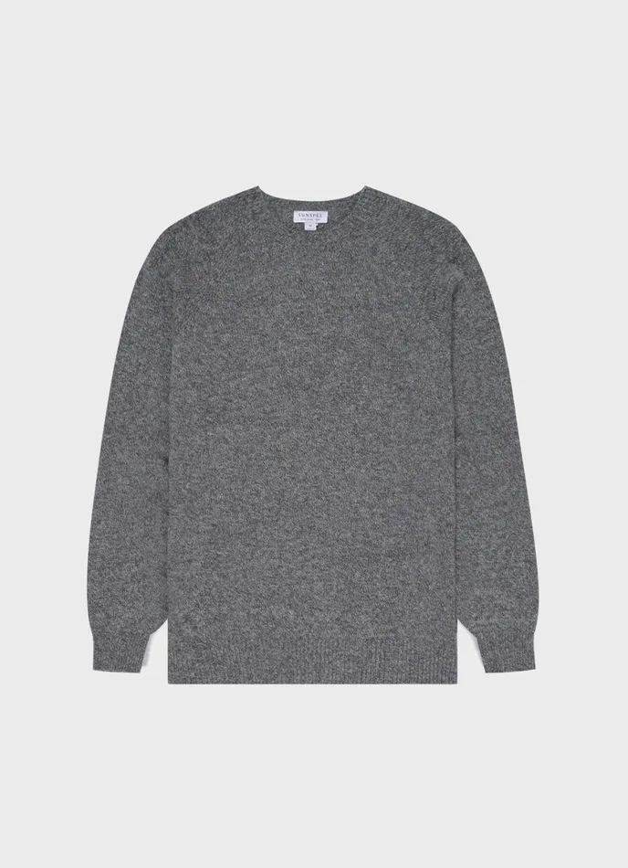 Lambswool Crew Neck Jumper Mid Grey Melange Men SUNSPEL Knitwear