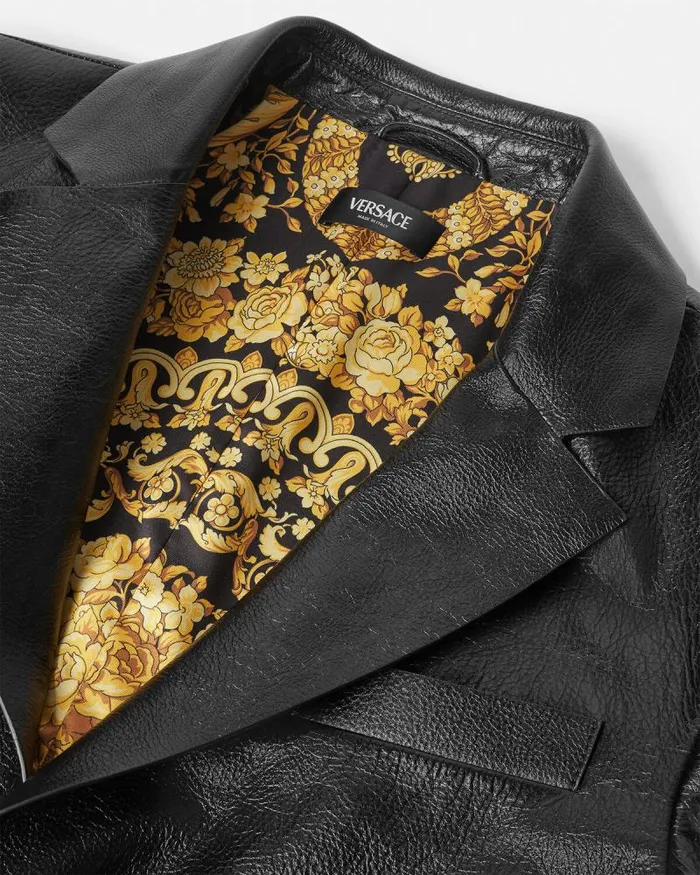Leather Blazer Black Men Versace Jackets and Coats